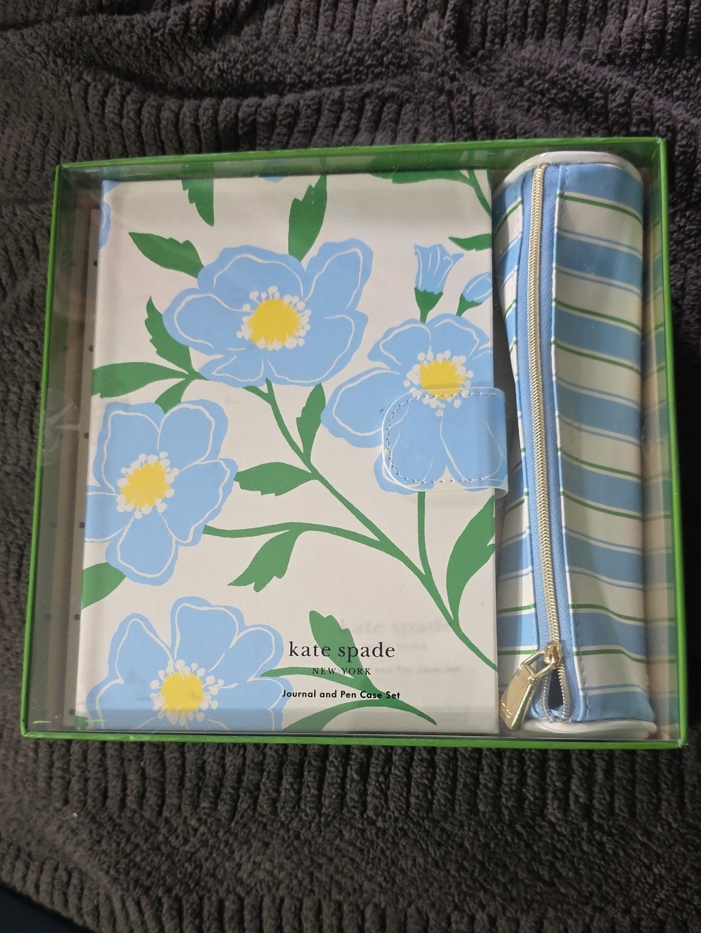 kate spade Blue Floral Journal & Striped Pen Case Set